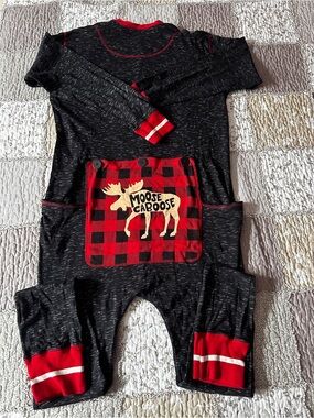 Lazy One Adult Onesie Flap-Jack Size L Black Marl with Red Detail. Unisex